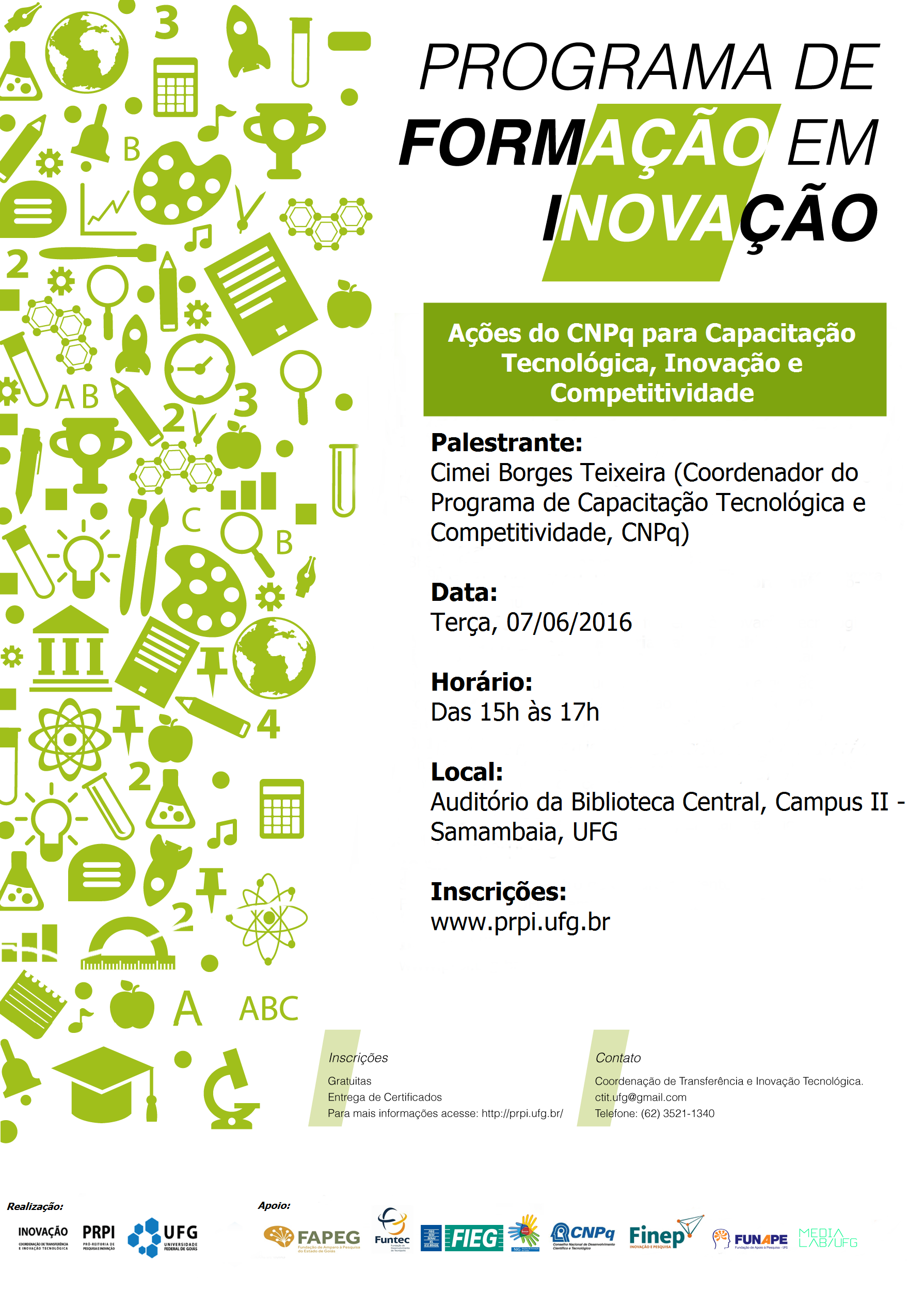 Cartaz Palestra Ações do CNPq para Capacitação Tecnológica, Inovação e Competitividade